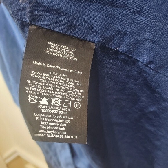 Tory Burch Emily Fringe Trim Linen Jacket Blue size 6 - Picture 5 of 6